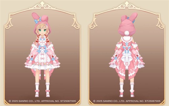 女性専用の髪型アバター「マイメロディリボン」＆頭装備「マイメロディずきん」＆衣装アバター「マイメロディドレス」【復刻】